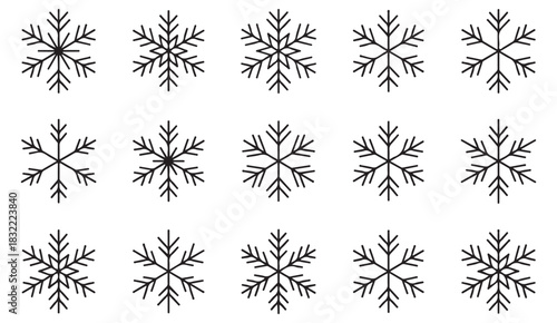 Hand-drawn snowflake collection arranged in repeating winter motif