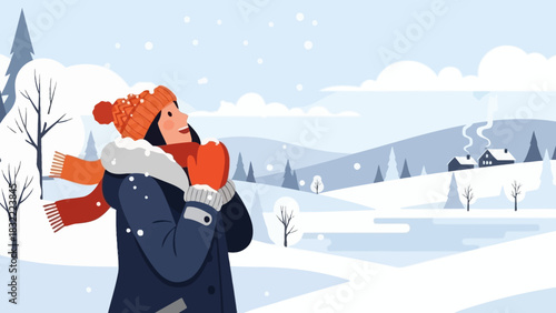 Winter Snowfall Scenery with Person Enjoying the Cold Season in a Snowy Landscape