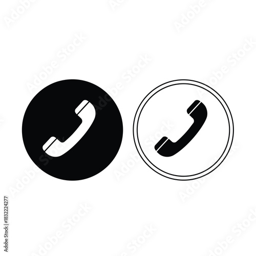 Phone icon set in black and white circles simple design