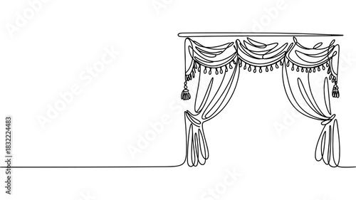 classic draped curtains with tassels, perfect for interior design themes, home decor concepts, and creative artwork use.