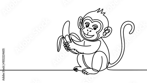 a smiling monkey holding a banana, perfect for coloring pages, kids’ designs, and educational graphics.