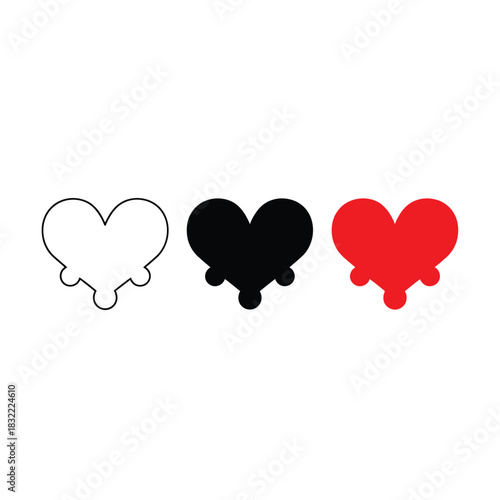 Three hearts dripping in different colors a symbol of love and emotion