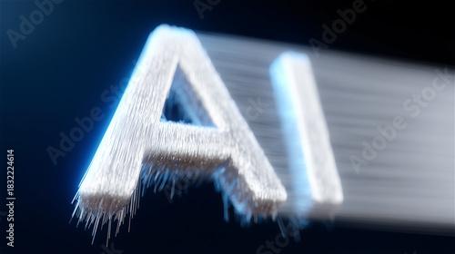 Glowing AI letters formed with bright futuristic light trails on a dark abstract background, symbolizing modern technology, innovation, machine learning and the digital future.