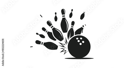 a dynamic bowling strike in action pins scattering with force a dramatic silhouette