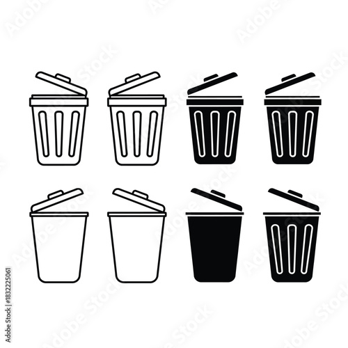 Garbage can icons in various styles trash bin vector illustration