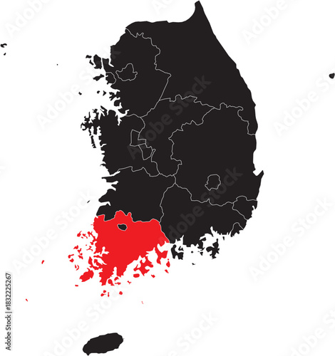 South Jeolla Province on the Map of South Korea Vector Editable