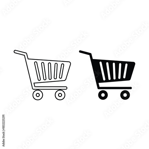 Shopping cart icon set outline and filled style for e commerce design