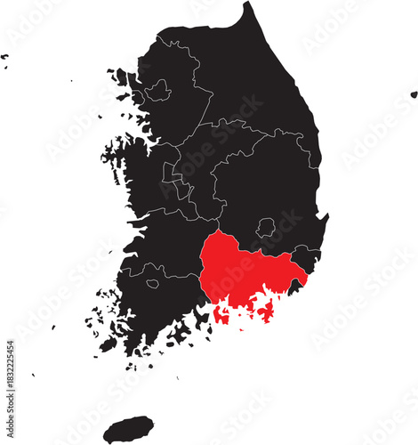 South Gyeongsang Province on Map of South Korea Vector Editable