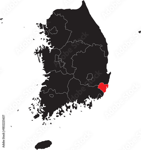 Ulsan Province on Map of South Korea Vector Editable