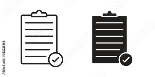 Clipboard check icon symbol. Classic flat and linr style