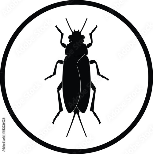 Illustration Cockroach insect inside circle minimal black silhouette vector