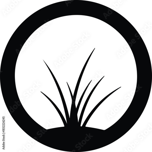 Illustration grass logo with circle frame ecology concept silhouette vector