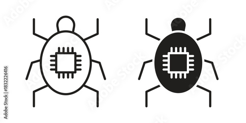 Computer bug icon symbol. Classic flat and linr style