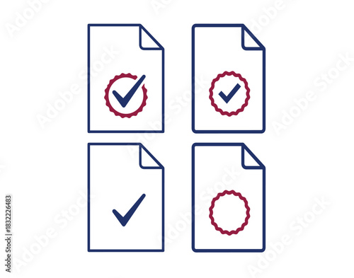 Four documents with checkmarks and seals indicating approval and confirmation for success.