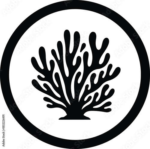 Illustration of a coral reef inside a circle silhouette vector