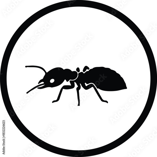 Illustration of an ant inside a circle black silhouette vector