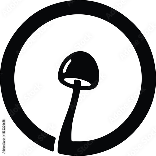 Illustration of magic mushroom inside of circle minimalistic silhouette vector