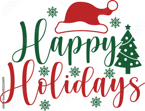 Happy Holidays typography clip art design on plain white transparent isolated background for card, shirt, hoodie, sweatshirt, apparel, card, tag, mug, icon, poster or badge