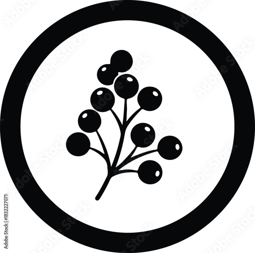 Illustration Simple rowan berries branch in a black circle silhouette vector