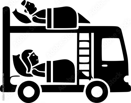 A mobile hotel on wheels. Passengers sleep on bunk beds on the bus.