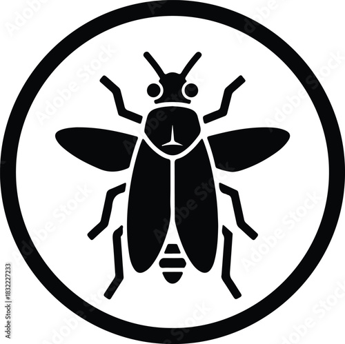 Illustration stylized fly insect in a circle black and white silhouette vector
