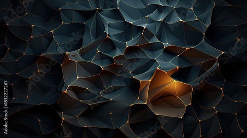 An abstract depiction of a dark, fluid landscape with glowing orange highlights, creating a mesmerizing visual effect.