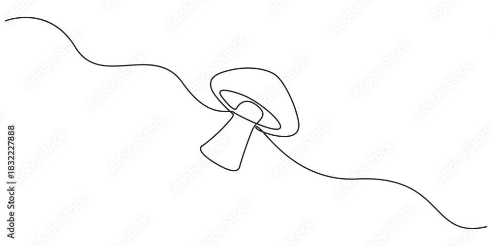 Obraz premium Mushroom icon line continuous drawing vector. One line Champignon vector background. Half a mushroom icon. Continuous outline of a Mushroom.