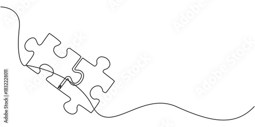 One line drawing Puzzle vector. Puzzle single line vector linear icon. Puzzle game outline line design. Hand drawn one line vector. Editable stroke