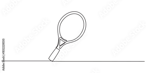 One line continuous tennis racket symbol concept. Sport competition game tennis ball. Digital white single line sketch drawing vector illustration