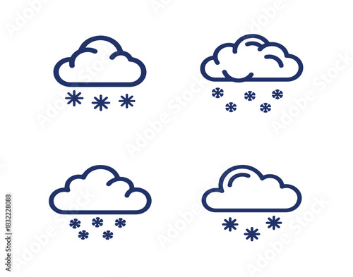 Set of simple cloud icons representing snowfall and winter weather conditions