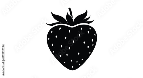 A striking black and white depiction of a fresh strawberry a simple design silhouette
