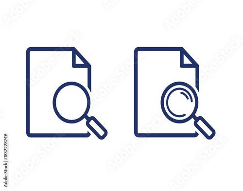 Two icons representing document analysis with magnifying glass, symbolizing research and investigation.