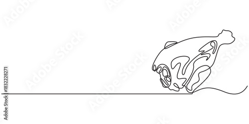 Continuous line drawing of Chicken leg with bone vector illustration. crispy fried chicken hand drawn minimalism style, Single continuous line drawing of hot crispy fried chicken leg for restaurant.