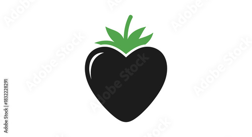 A simple illustration of a dark strawberry with a green leafy top a beautiful silhouette
