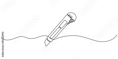 continuous one line drawing of a stationery knife, Cutter knife in continuous one line art drawing, Utility knife, blade, sharp, Stationery knife one line art. Continuous line drawing of repair, pro.
