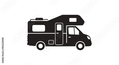 A simple black and white illustration of a recreational vehicle for travel and adventure silhouette