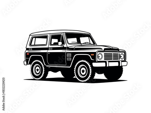 Illustration of a black and white classic sport utility vehicle on white background
