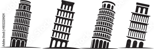 Four leaning towers of pisa illustrations in a row on a white background view