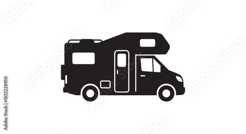a sleek black motorhome stands prominently displayed against a white backdrop a captivating silhouette
