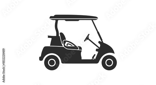 A simple black glyph illustration of a golf cart showing its distinct form silhouette