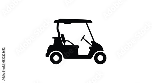A simple black depiction of a golf cart showing its basic form and shape silhouette