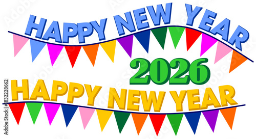 Decorative colorful party for New Year celebration. Carnival garland with flags isolated on transparent background.