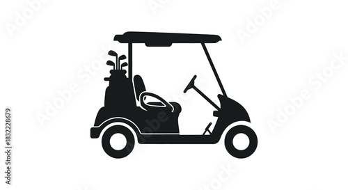 a simple black graphic of a golf cart side view with a minimalist design silhouette