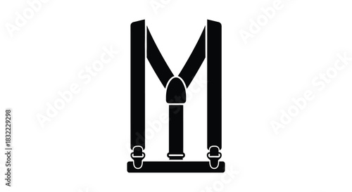 A striking black image depicting suspenders forming the letter m a bold silhouette