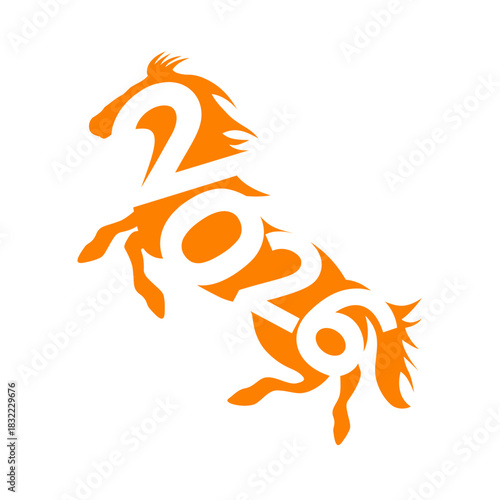 Vector illustration of a standing horse silhouette forming the number 2026. Perfect for greeting cards, New Year themes, banners, calendars, promotional materials, celebrations, and Chinese New Year.