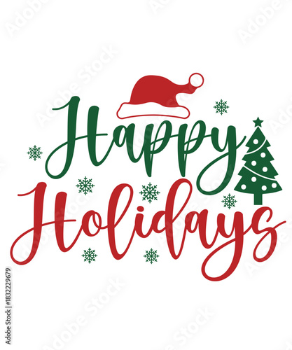 Happy Holidays typography clip art design on plain white transparent isolated background for card, shirt, hoodie, sweatshirt, apparel, card, tag, mug, icon, poster or badge