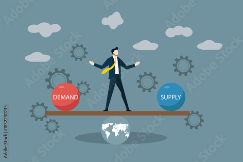 Supply and Demand Market Forces Balance | Global Economics Business Concept Vector Illustration