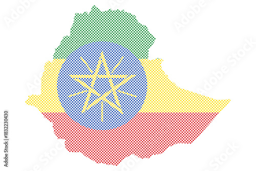 Ethiopia Flag Map Silhouette Star Emblem with dotted patten