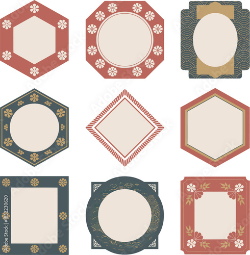 Traditional Japanese decorative frames and labels vector art design.