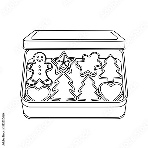 Christmas Cookie Tin Box Coloring Page Gingerbread Man and Trees